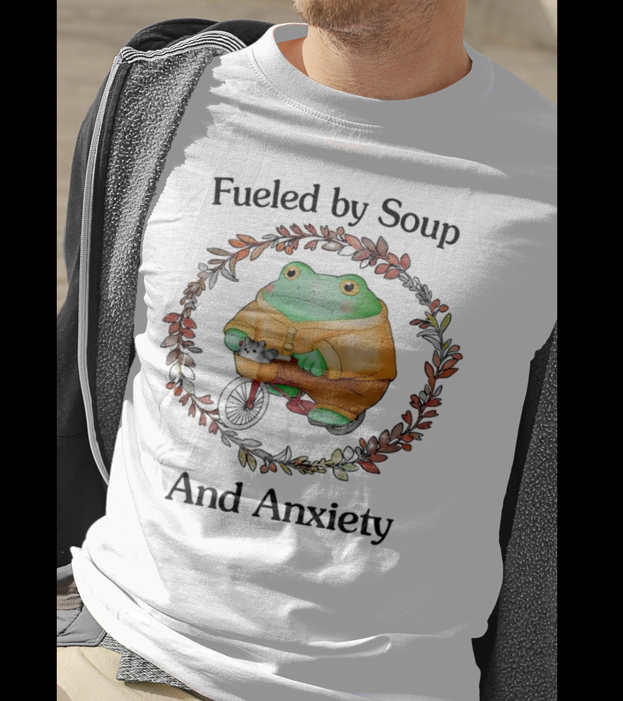 Fueled By Soup And Anxiety Frog Riding Bike T-Shirt