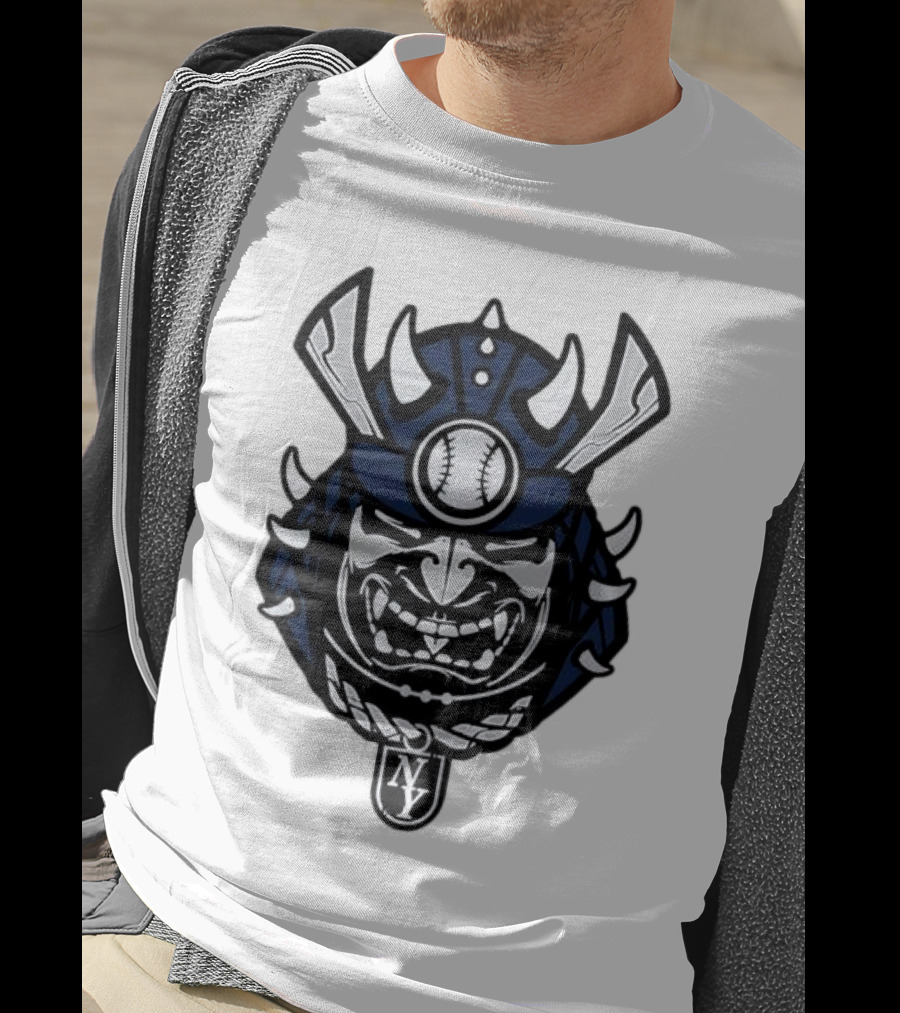 New York Yankees Samurai Helmet With Baseball And NY Initials T-Shirt