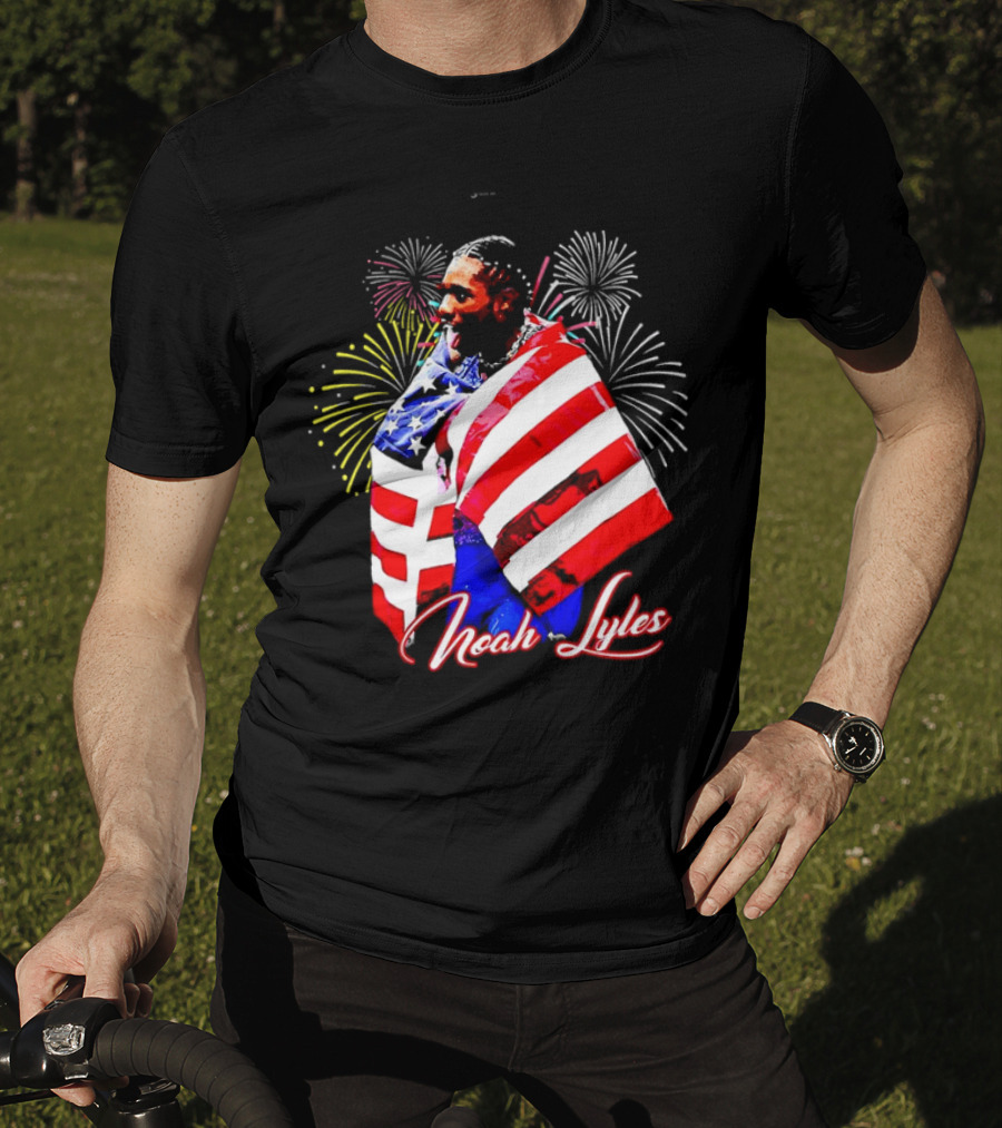Noah Lyles With American Flag Fireworks T-Shirt
