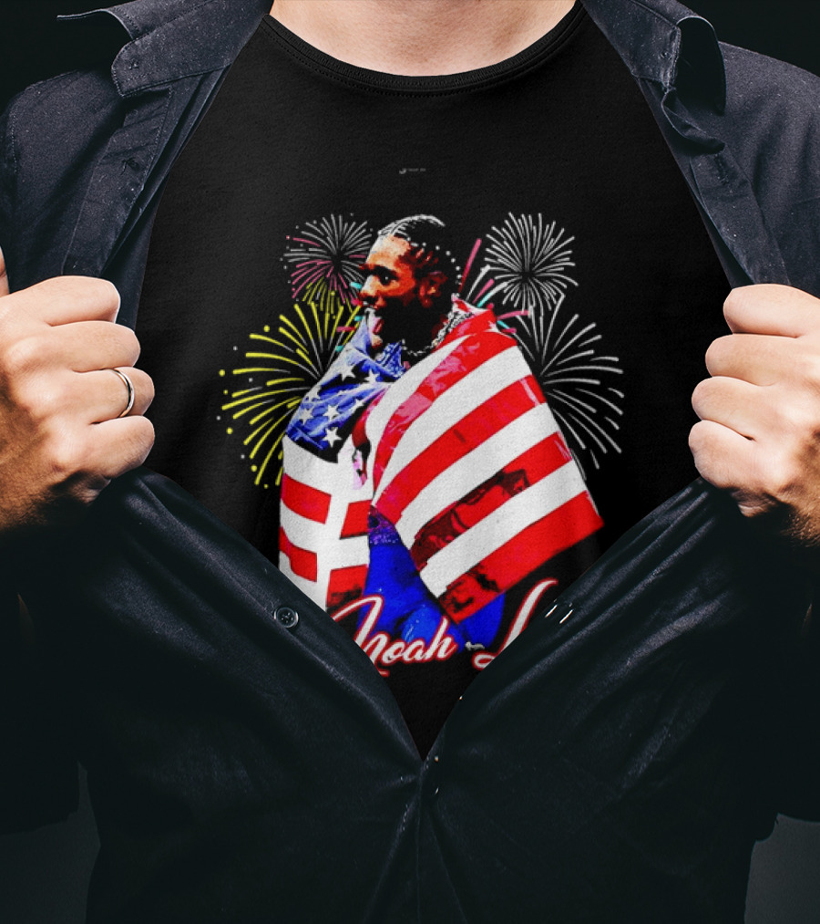 Noah Lyles With American Flag Fireworks T-Shirt