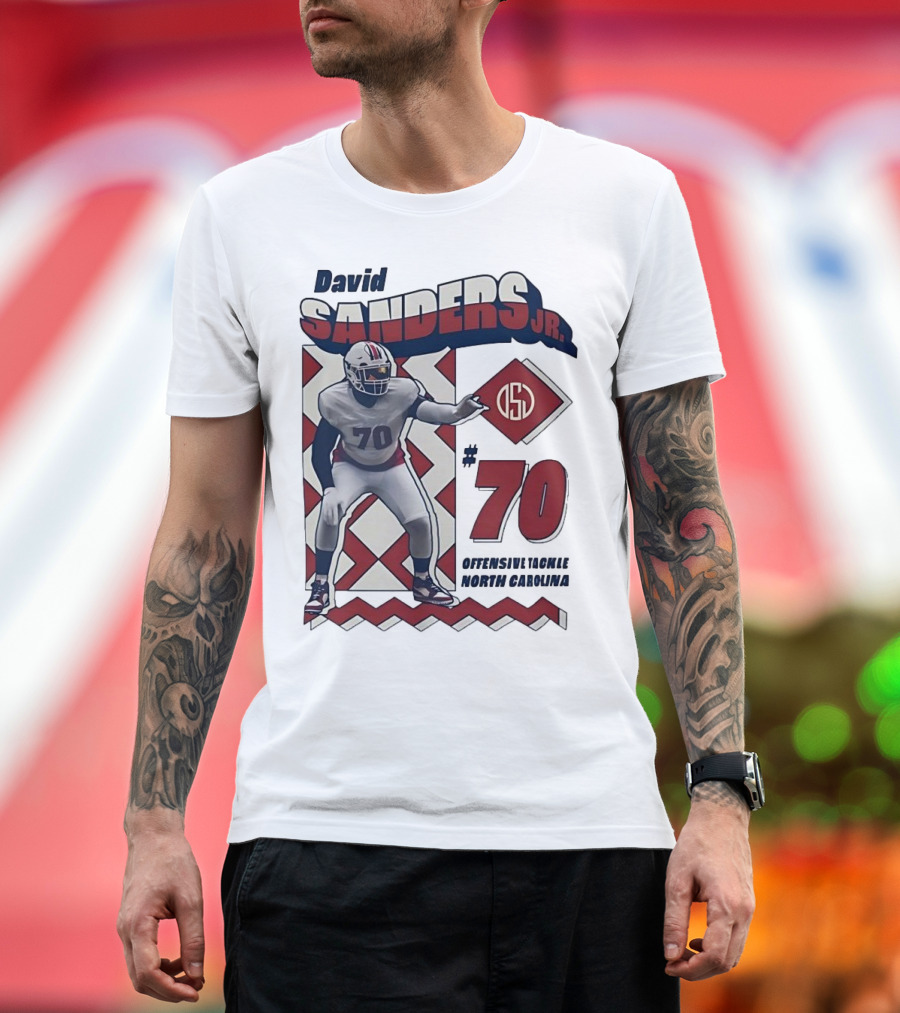 David Sanders Jr. 70 Offensive Tackle North Carolina Retro Football T-Shirt