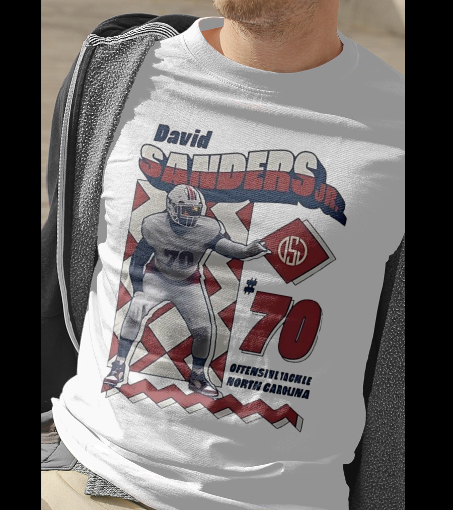 David Sanders Jr. 70 Offensive Tackle North Carolina Retro Football T-Shirt