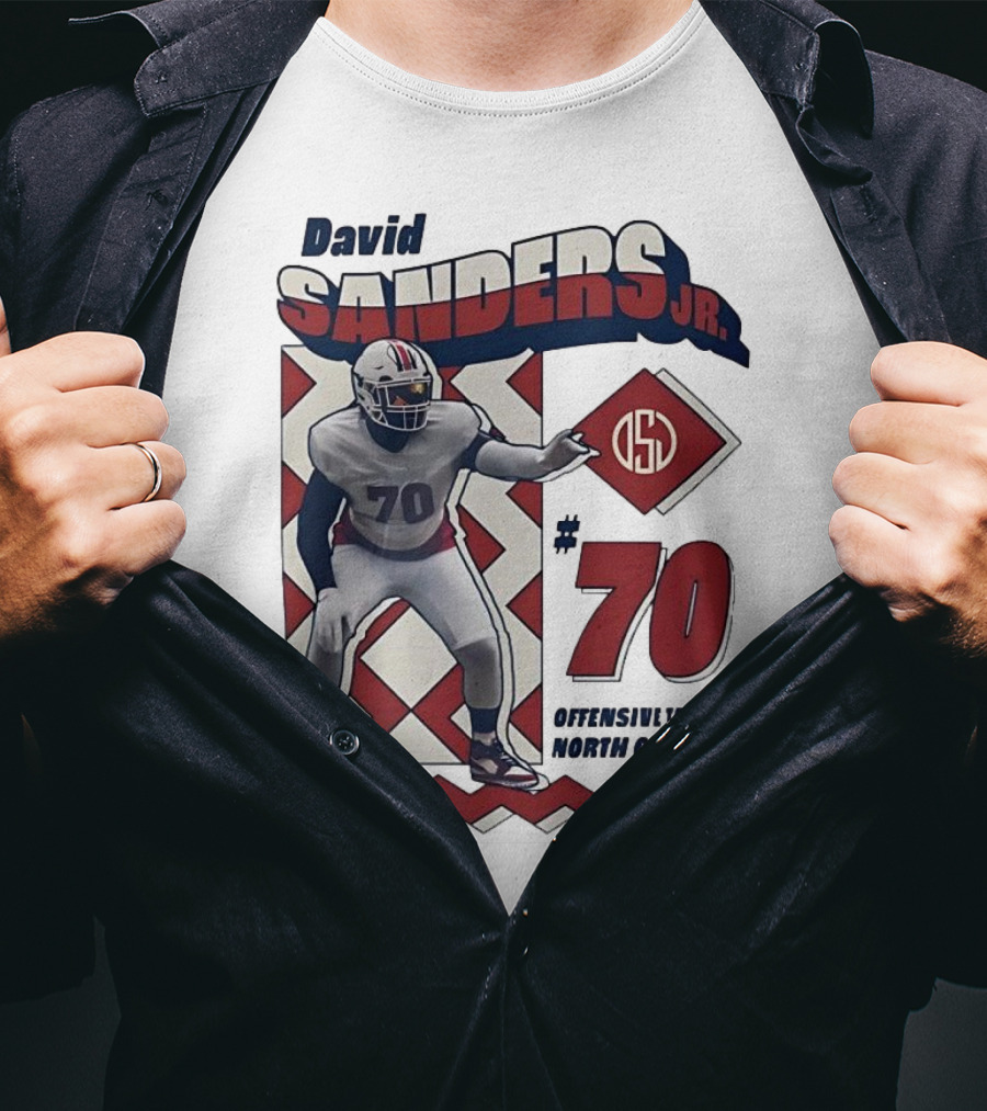 David Sanders Jr. 70 Offensive Tackle North Carolina Retro Football T-Shirt