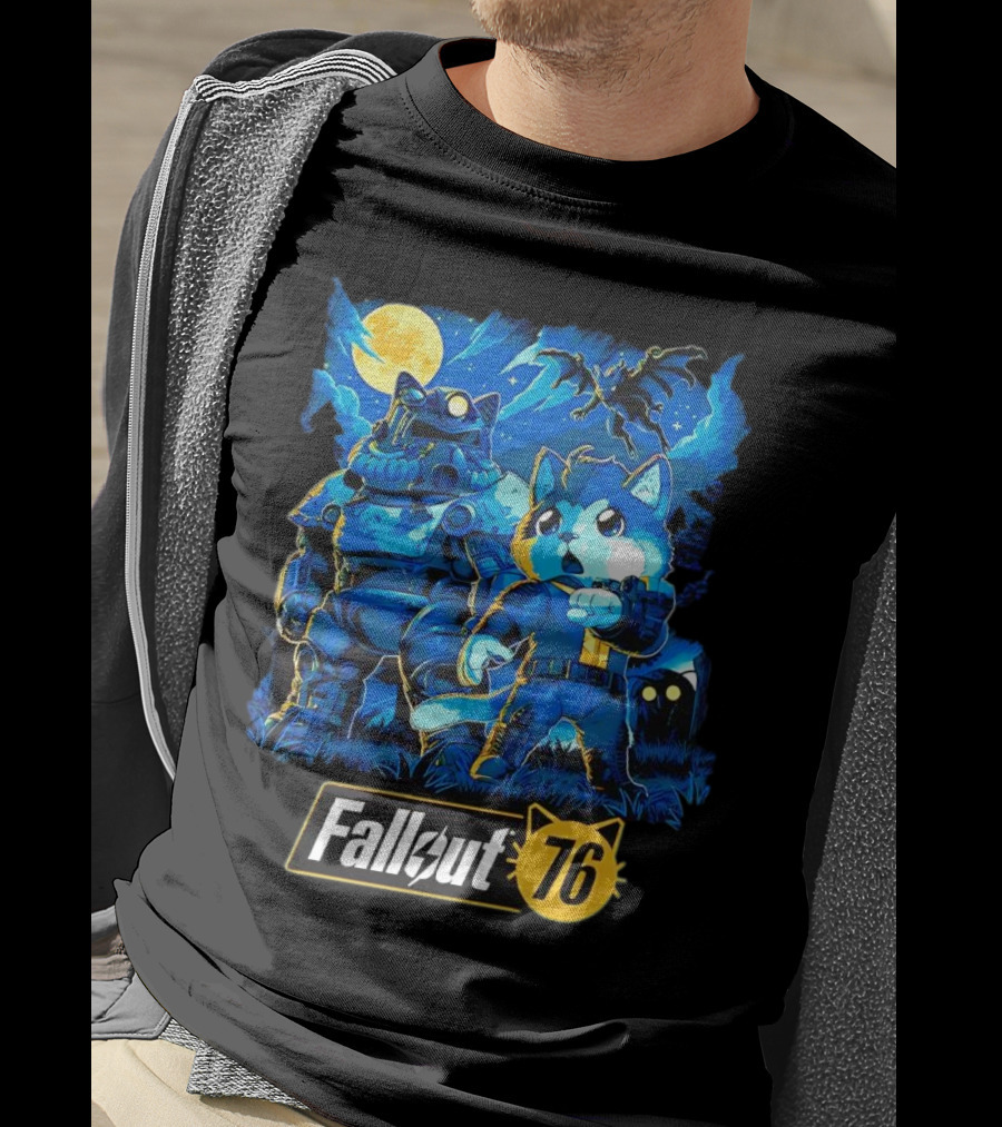 Fallout 76 Dog Costume Post-Apocalyptic Adventure Moonlit Scene T-Shirt