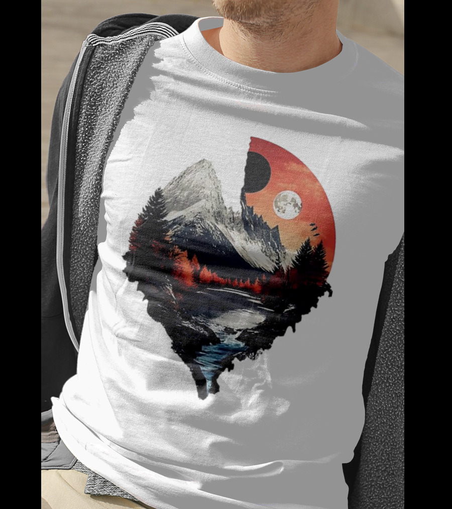 For Friends Family Couple Nature Mountain Sunset River Moon Forest T-Shirt