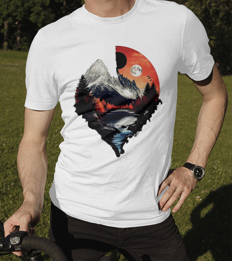 For Friends Family Couple Nature Mountain Sunset River Moon Forest T-Shirt