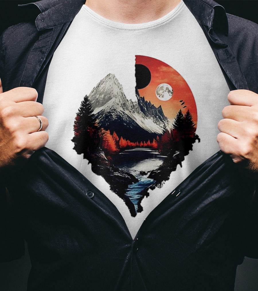 For Friends Family Couple Nature Mountain Sunset River Moon Forest T-Shirt