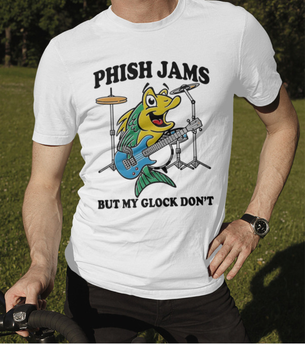 Phish Jams But My Glock Don’t Fish Guitar Drums Cartoon T-Shirt