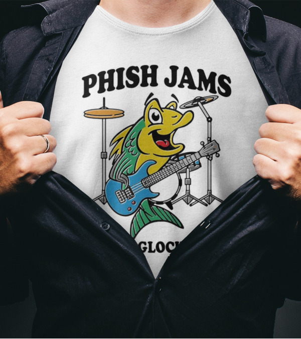 Phish Jams But My Glock Don’t Fish Guitar Drums Cartoon T-Shirt