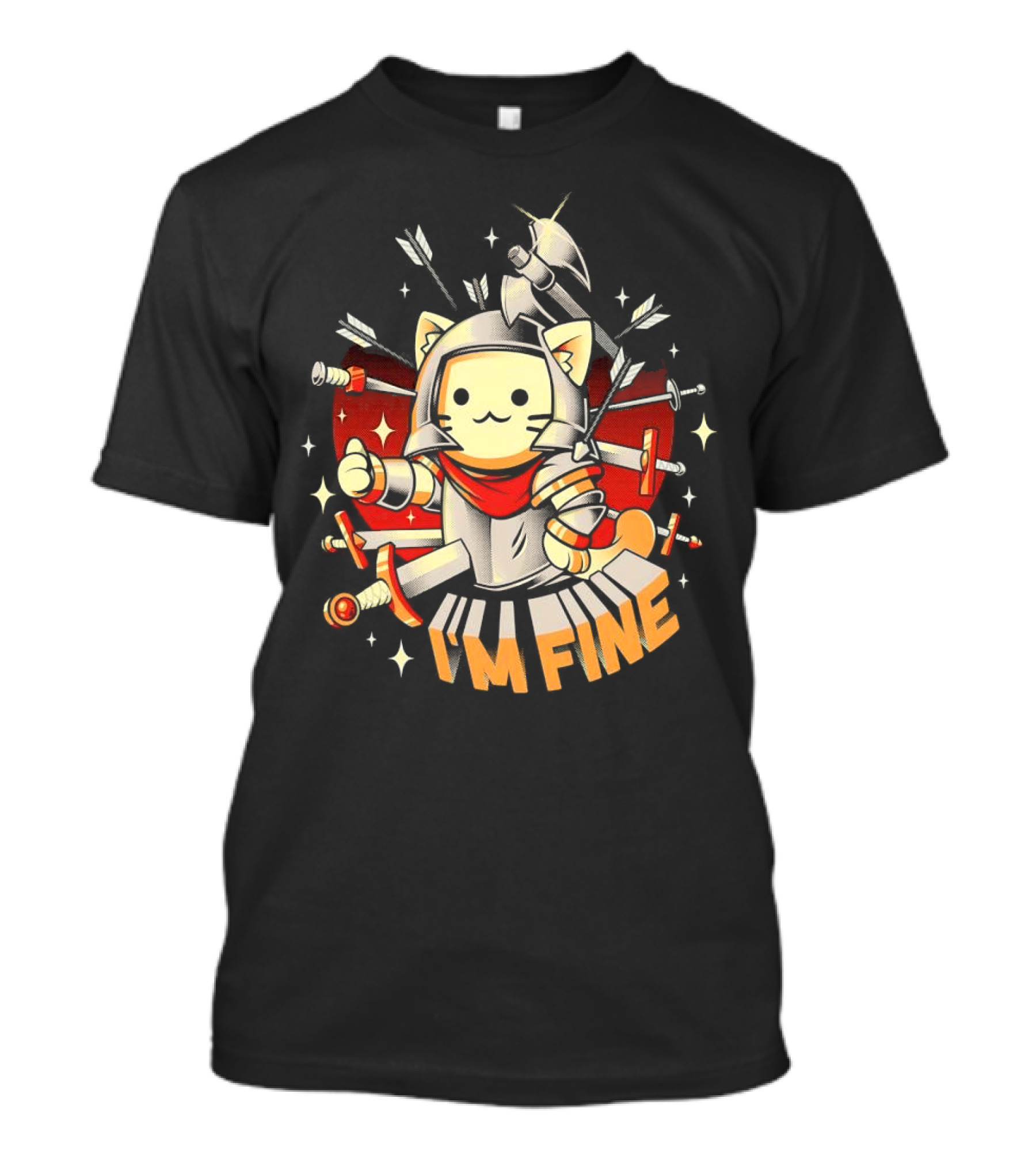 I'm Fine Soldier Cat With Armor And Weapons T-Shirt