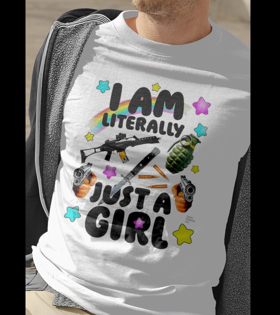I Am Literally Just A Girl Rainbow Grenade Stars Guns T-Shirt