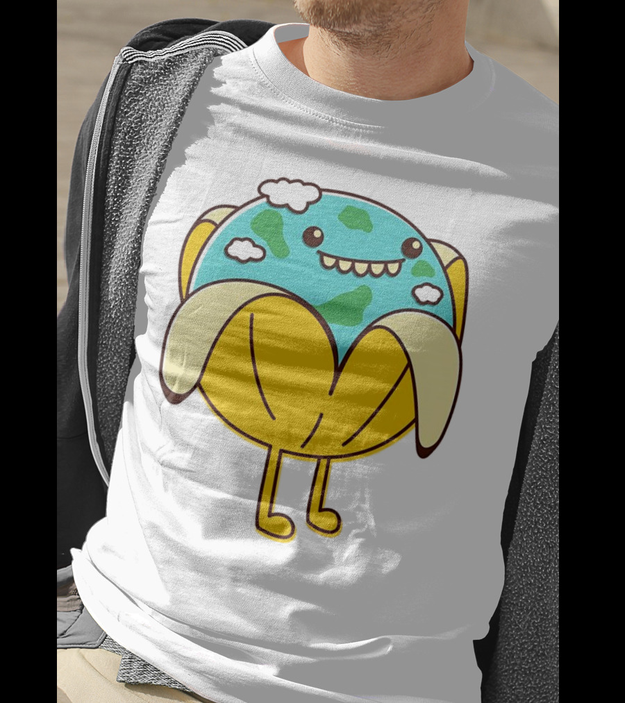 The World Has Gone Bananas Earth In A Peel With Clouds And Smiley Face T-Shirt