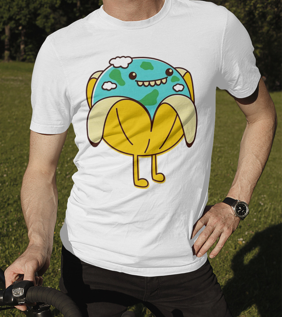The World Has Gone Bananas Earth In A Peel With Clouds And Smiley Face T-Shirt
