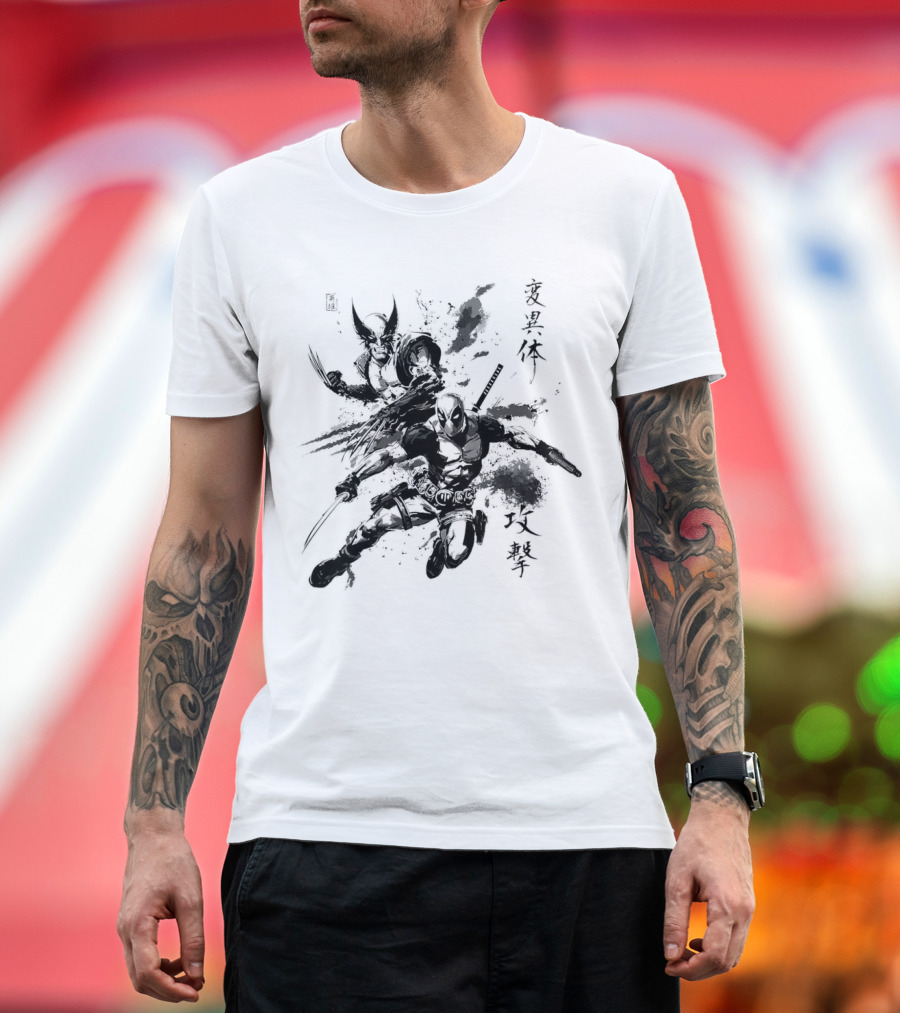 Deadpool Wolverine 戦う 変異体 攻撃 T-Shirt