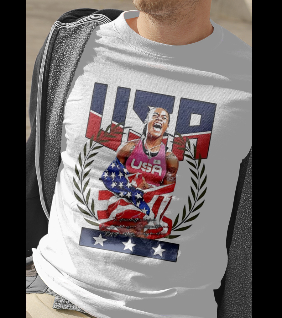 USA Sha’Carri Richardson Gold Medal Celebration American Flag T-Shirt