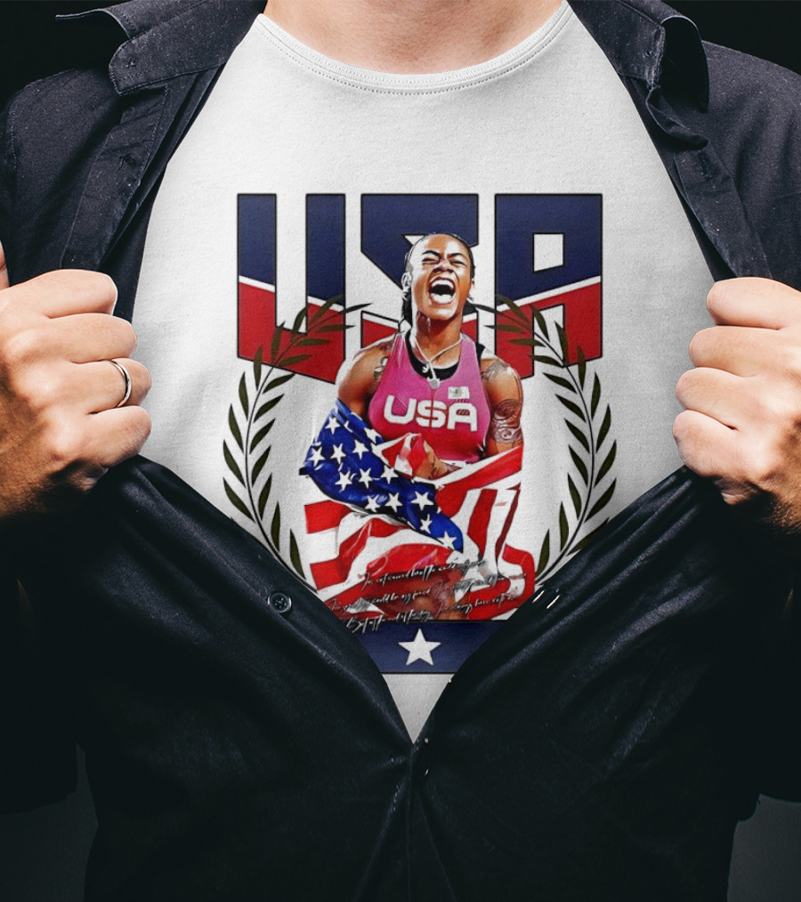 USA Sha’Carri Richardson Gold Medal Celebration American Flag T-Shirt