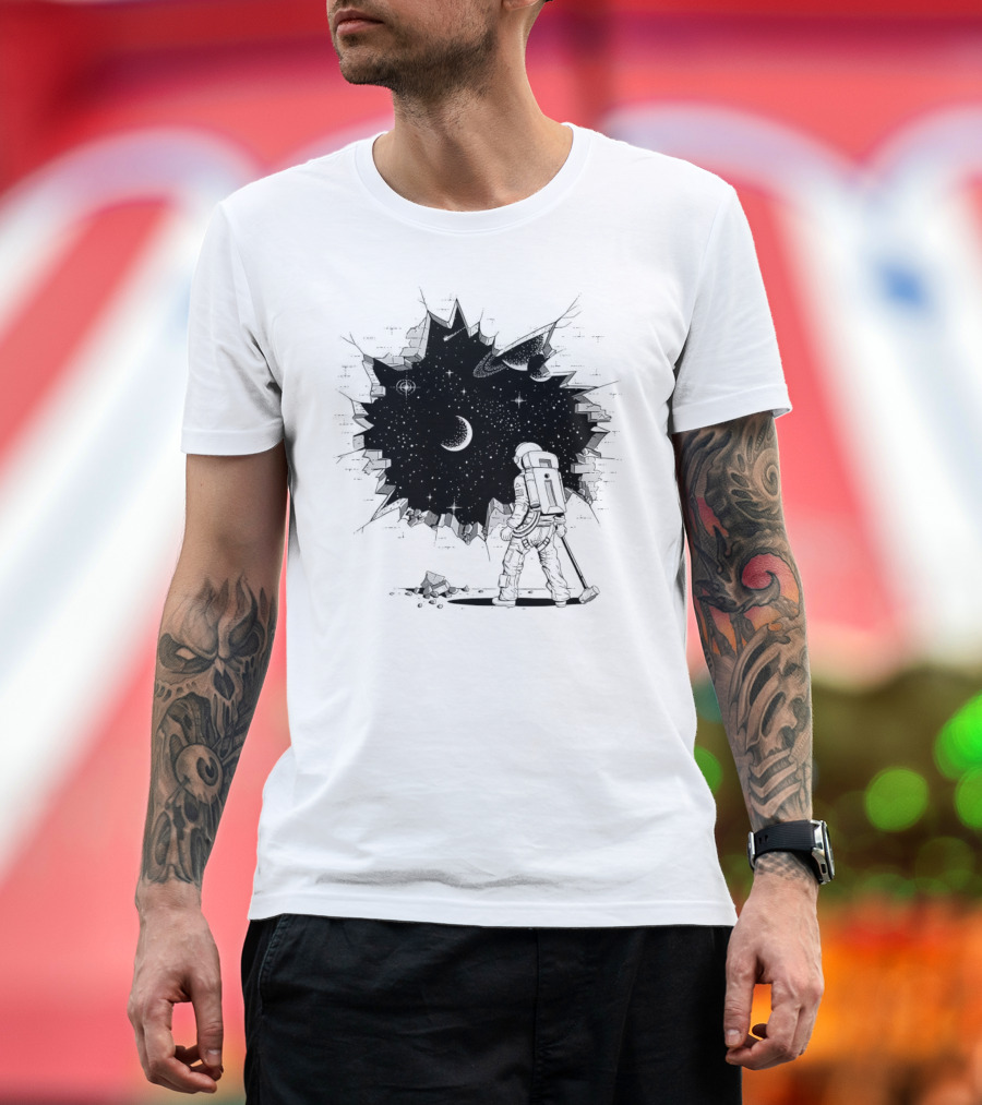 Breakthrough Astronaut Stargazing Through Cosmic Wall Hole T-Shirt