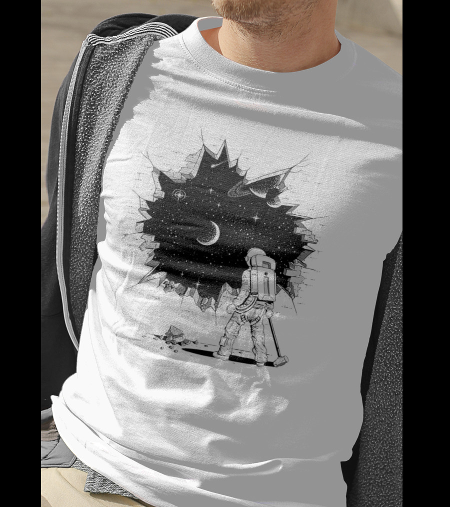 Breakthrough Astronaut Stargazing Through Cosmic Wall Hole T-Shirt