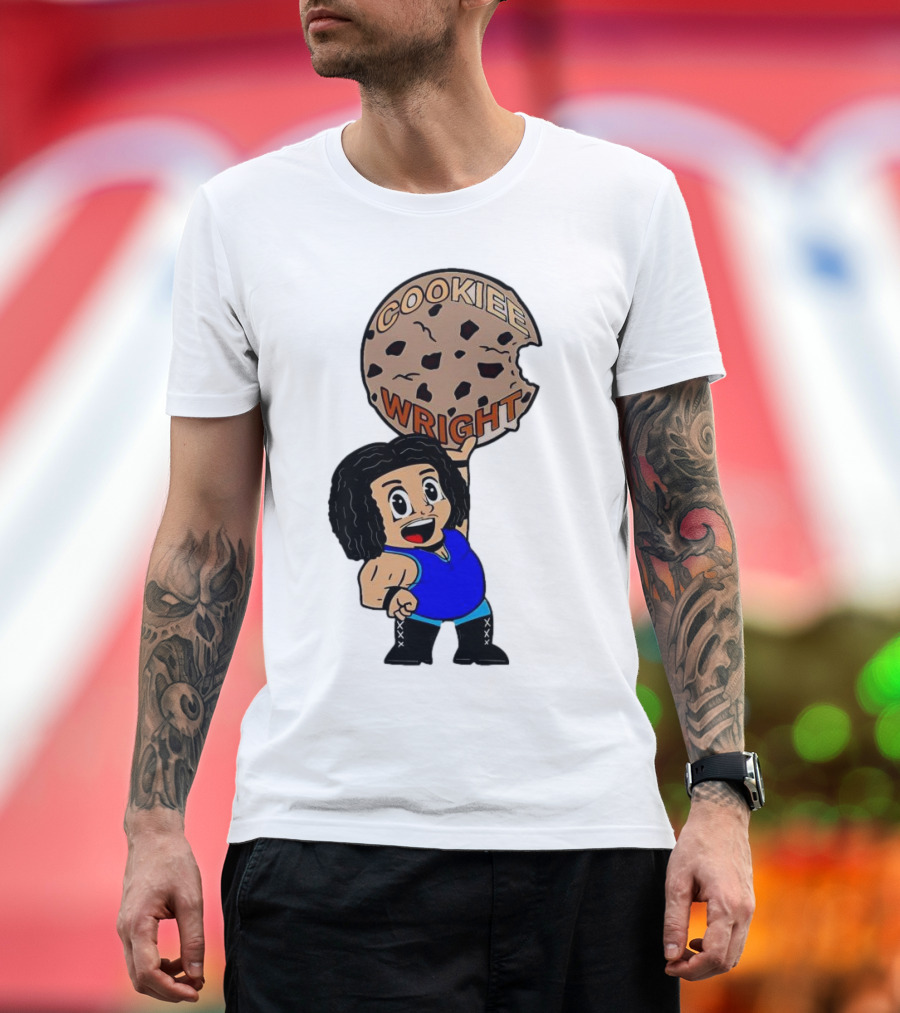 COOKIEE WRIGHT Cartoon Character Holding Chocolate Chip Cookie T-Shirt