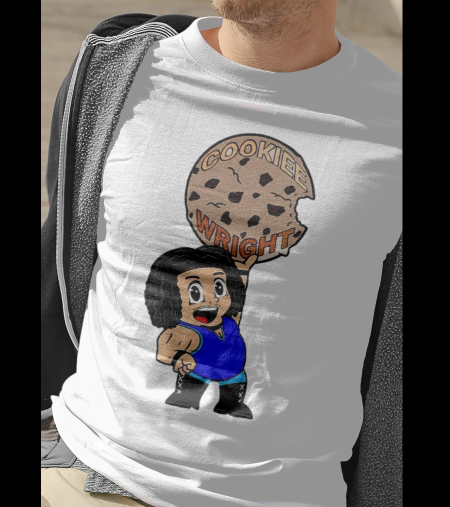 COOKIEE WRIGHT Cartoon Character Holding Chocolate Chip Cookie T-Shirt
