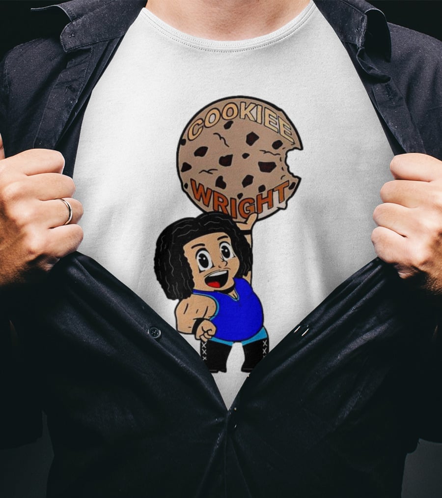 COOKIEE WRIGHT Cartoon Character Holding Chocolate Chip Cookie T-Shirt