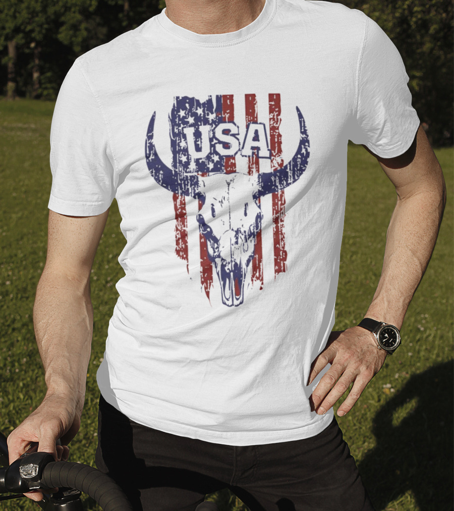 USA Buffalo Skull American Flag Patriotic T-Shirt
