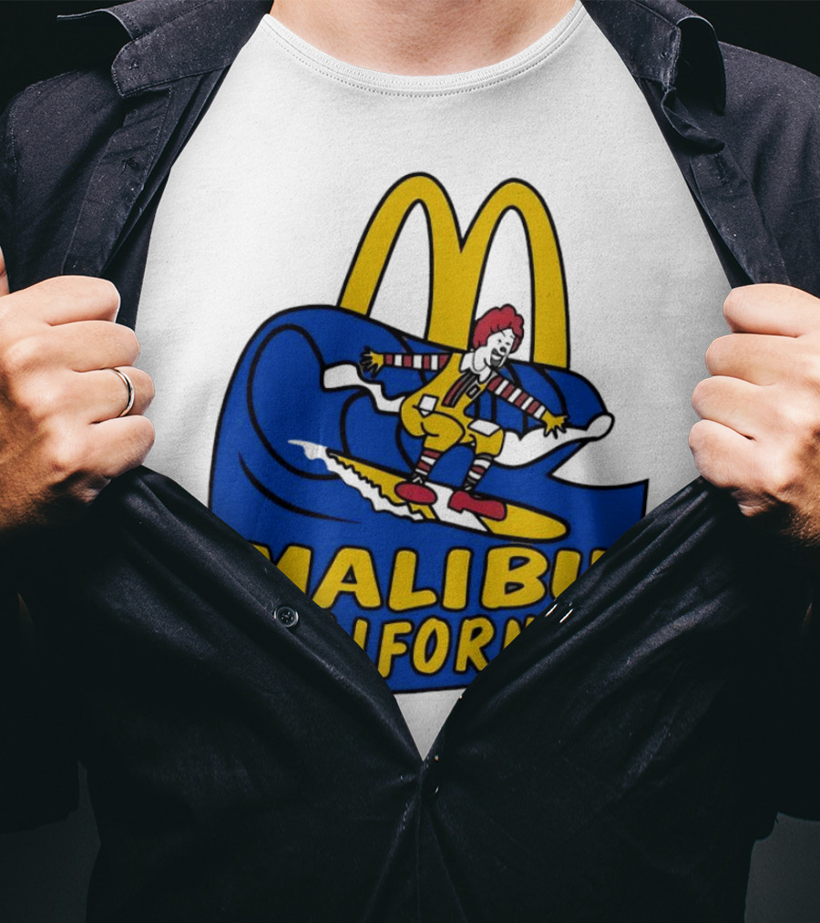 McDonald’s Clown Surfing Malibu California Waves T-Shirt