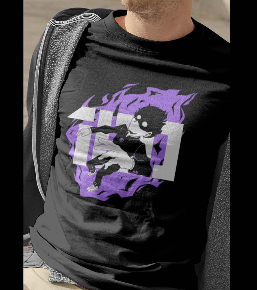 Mob Psycho 100 Psyched Out Character With Purple Aura And Bold Typography T-Shirt