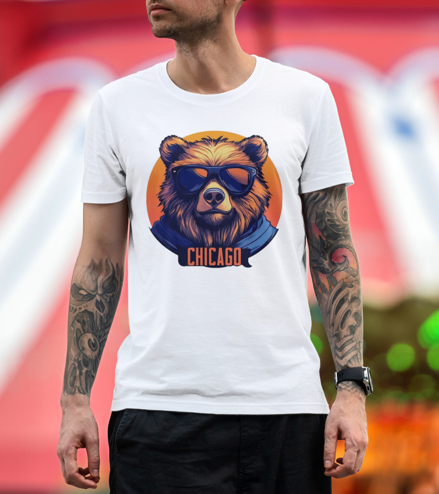 Da Bear Chicago Sunglasses Sunset Circle T-Shirt
