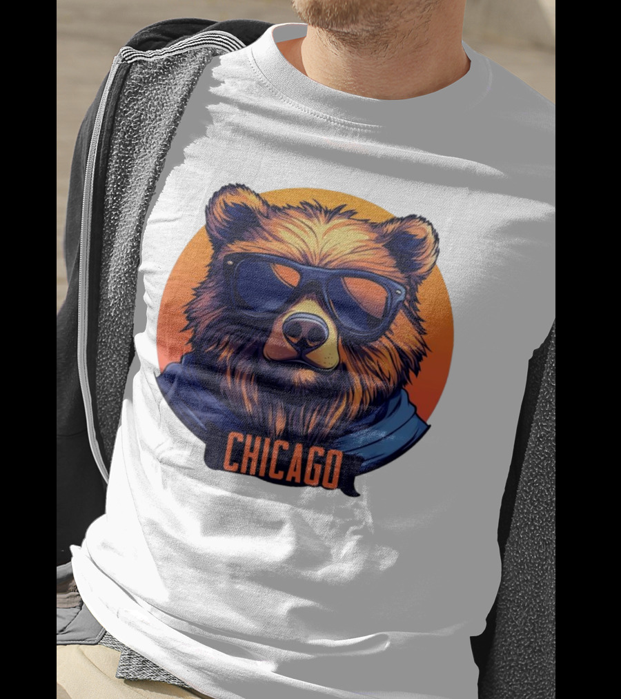 Da Bear Chicago Sunglasses Sunset Circle T-Shirt