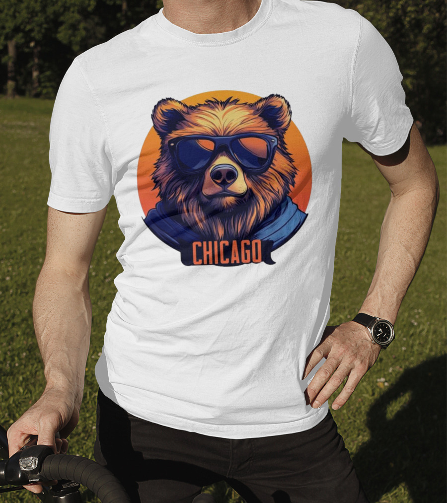 Da Bear Chicago Sunglasses Sunset Circle T-Shirt