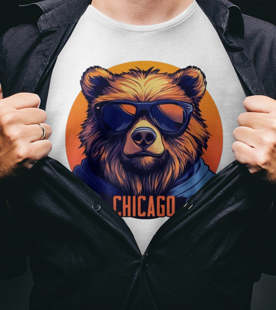 Da Bear Chicago Sunglasses Sunset Circle T-Shirt