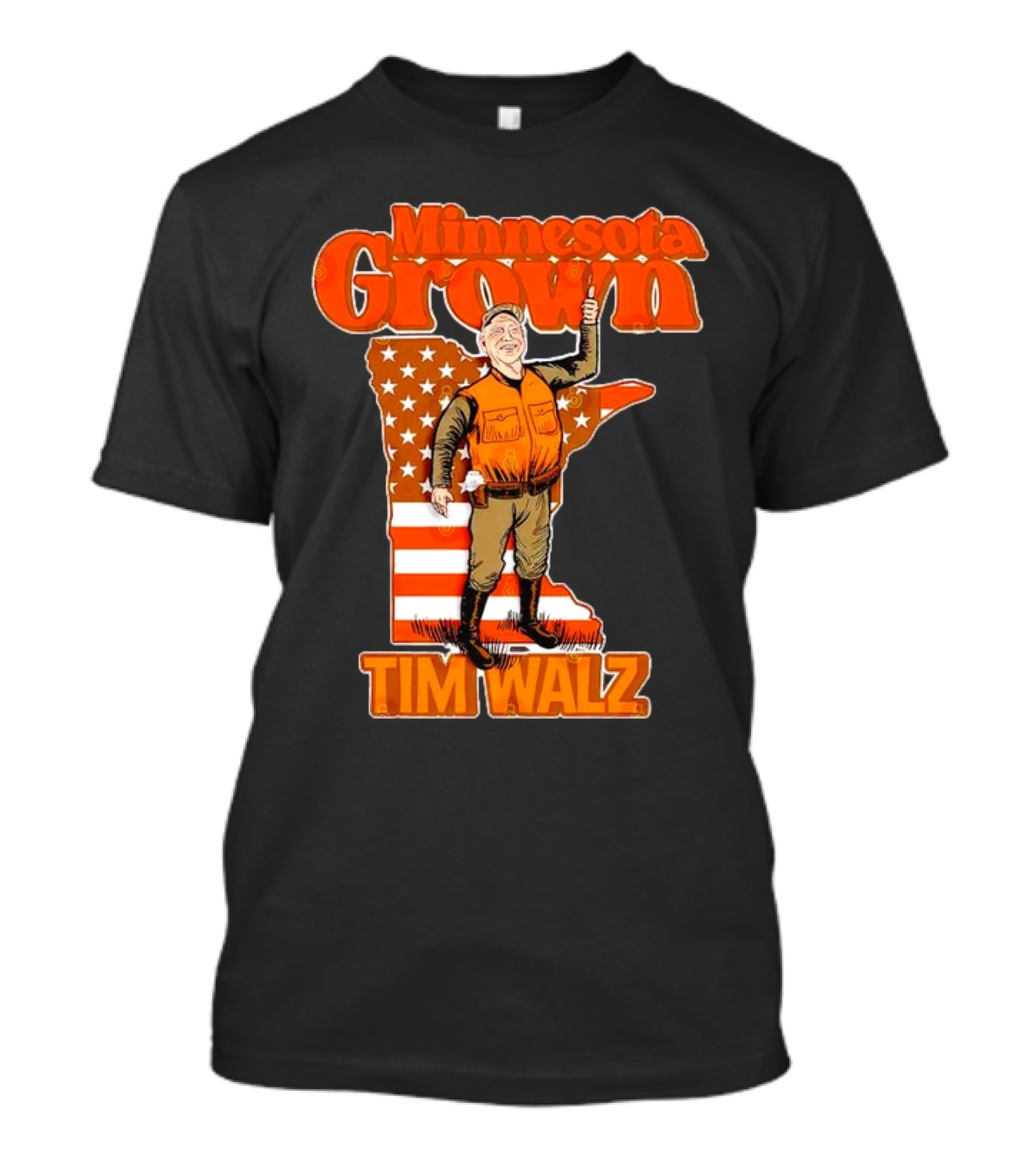 Minnesota Grown Tim Walz Thumbs Up American Flag State Outline T-Shirt