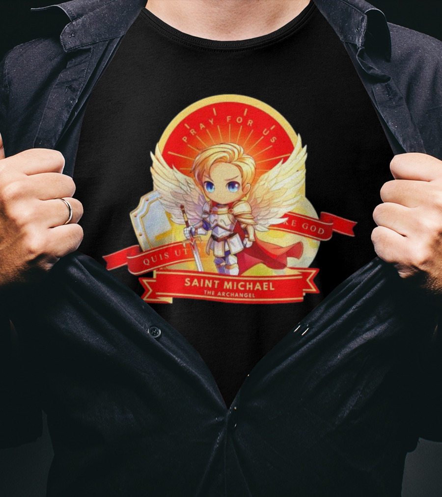 Saint Michael The Archangel Pray For Us Quis Ut Deus Cartoon T-Shirt