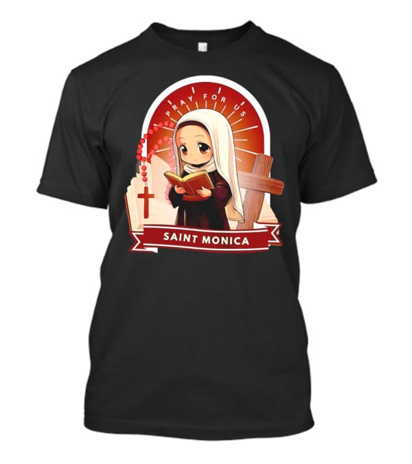Saint Monica Pray For Us Cartoon Hippo Theme With Book And Cross T-Shirt