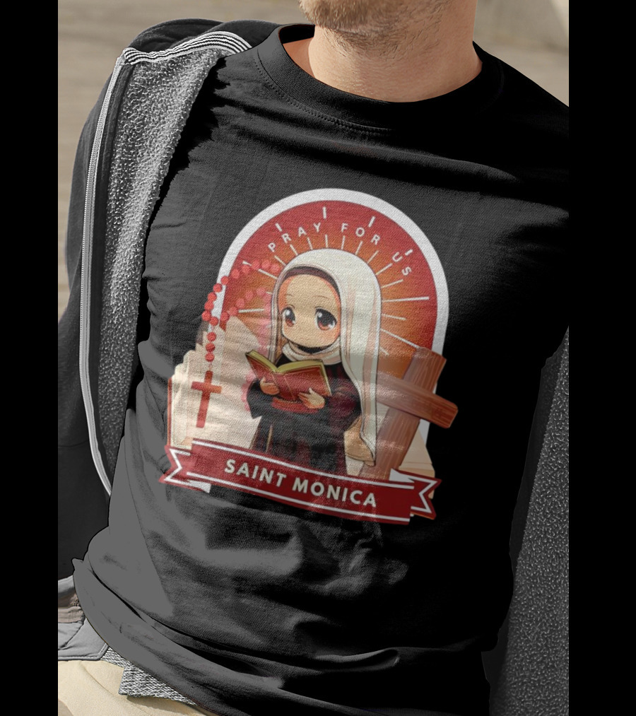 Saint Monica Pray For Us Cartoon Hippo Theme With Book And Cross T-Shirt