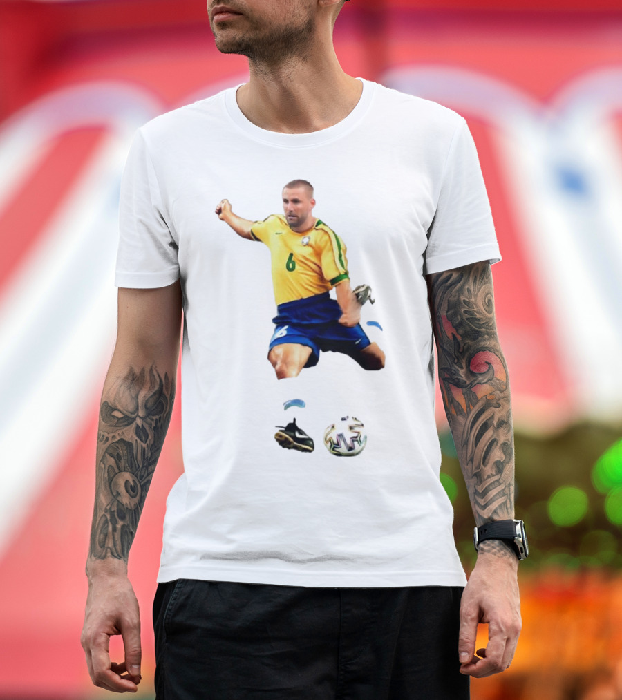 Shawberto Carlos Footballer in Brazilian Kit with Ball T-Shirt