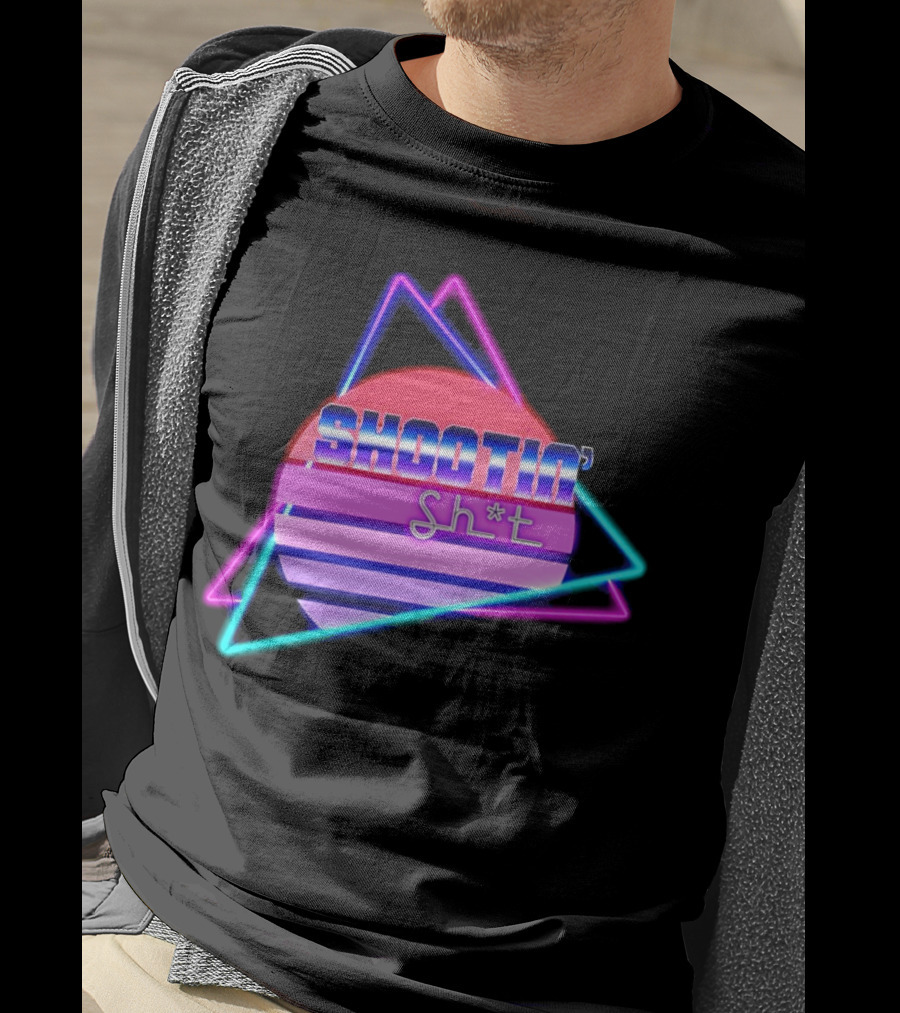 Shootin’ Sh*t Neon Retro 80's Style Triangles And Sunset Stripes T-Shirt