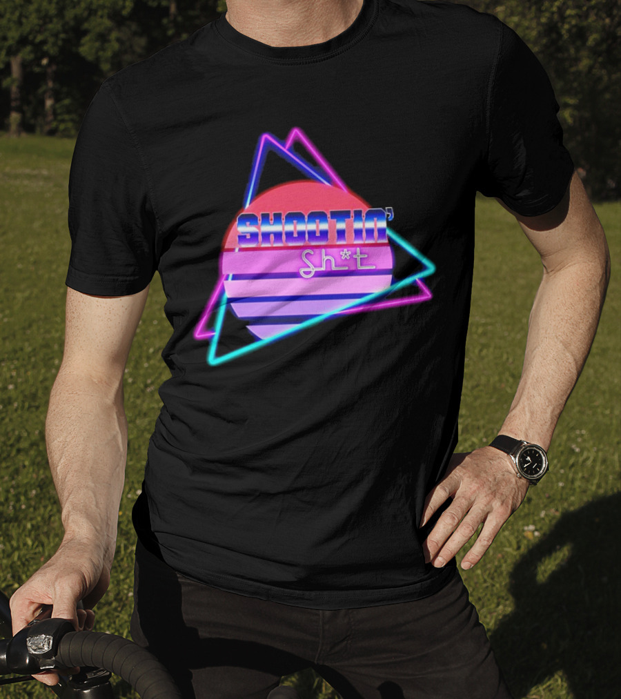 Shootin’ Sh*t Neon Retro 80's Style Triangles And Sunset Stripes T-Shirt