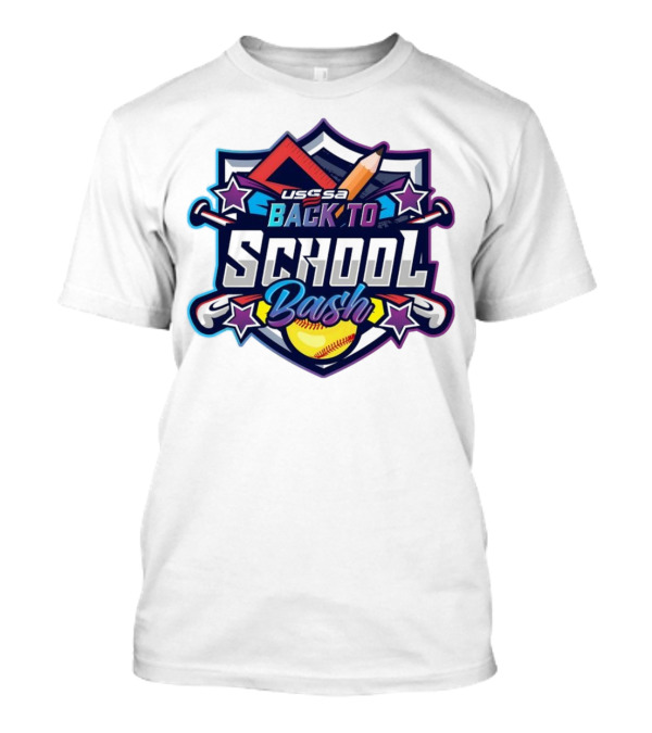 USSSA Oklahoma Fast Pitch Back To School Bash 2024 Shield With Softball And School Icons T-Shirt