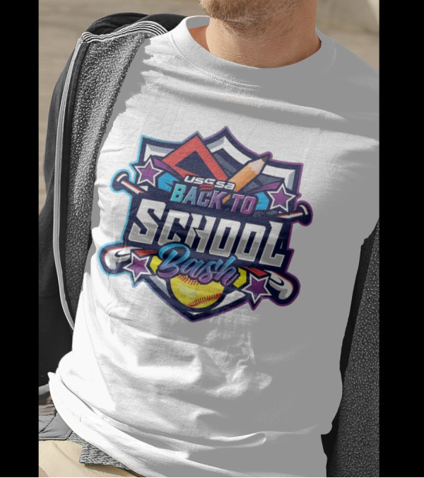 USSSA Oklahoma Fast Pitch Back To School Bash 2024 Shield With Softball And School Icons T-Shirt