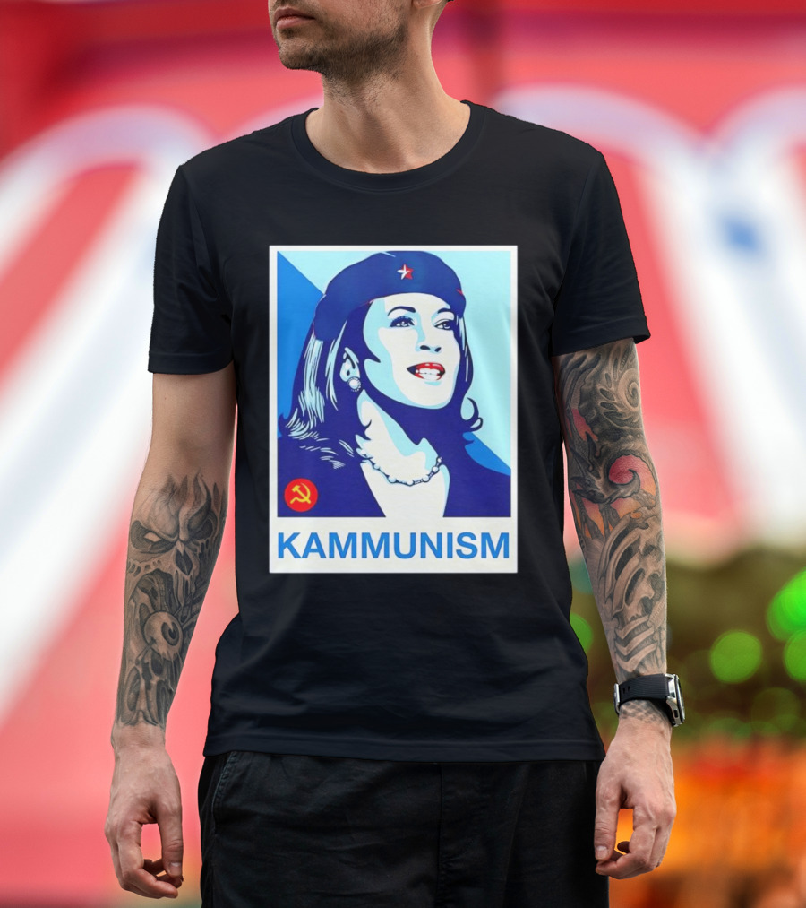 Kamala Harris Kammunism 2024 Iconic Revolution Style with Red Star Beret and Socialist T-Shirt