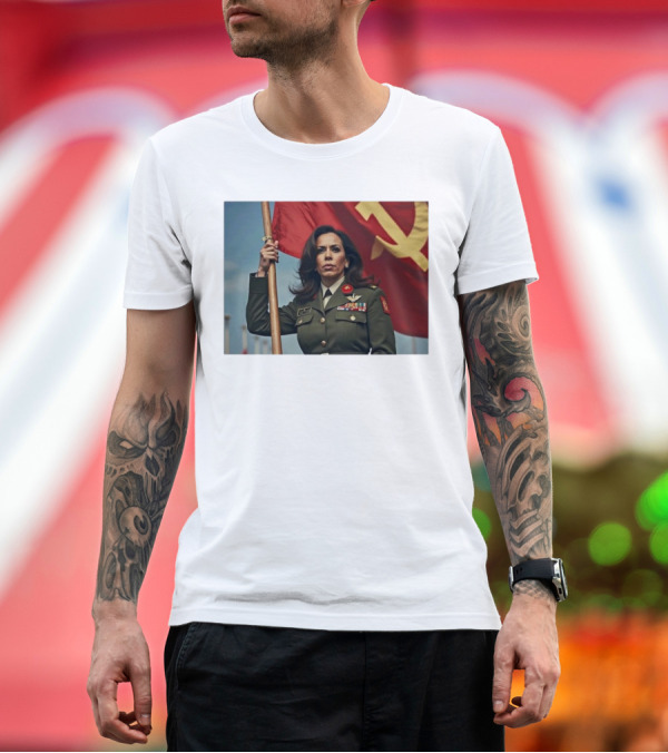 Premium T-Shirt: Kamala Harris with Communist Flag T-Shirt Kamala Harris with Communist Flag T-Shirt