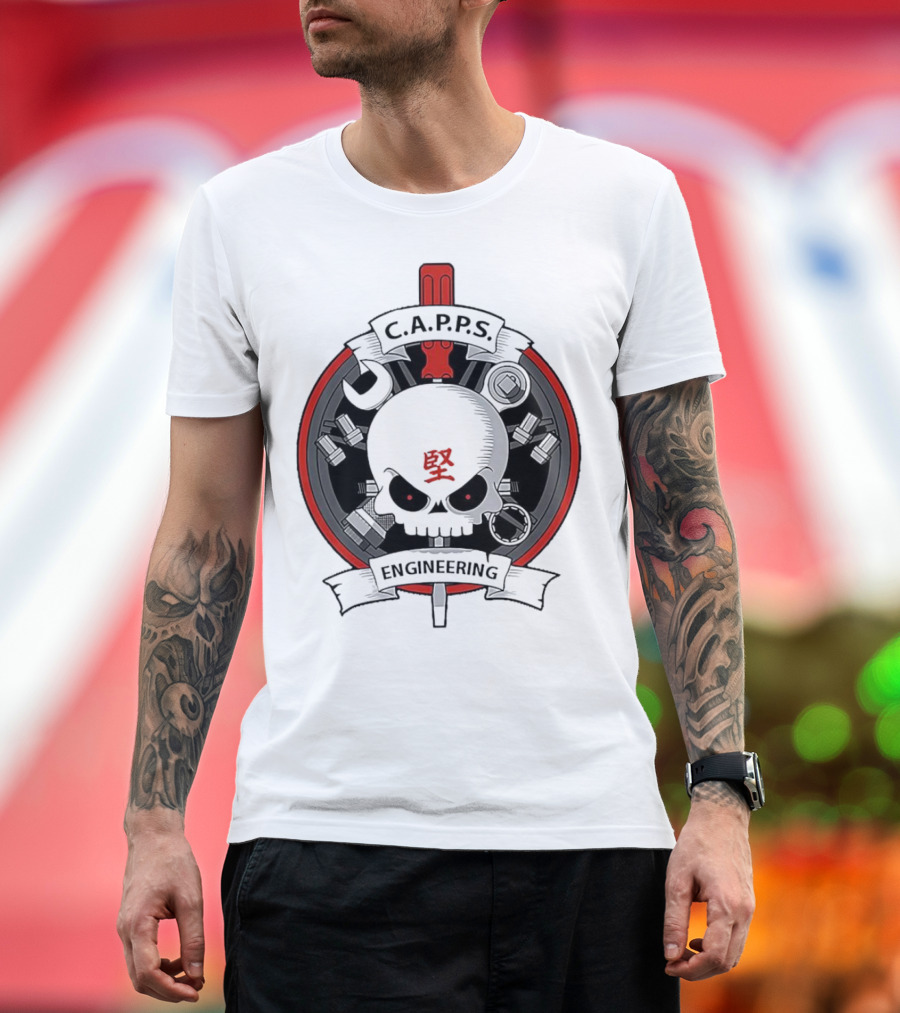 C.A.P.P.S. Engineering Skull with Tools and Red T-Shirt