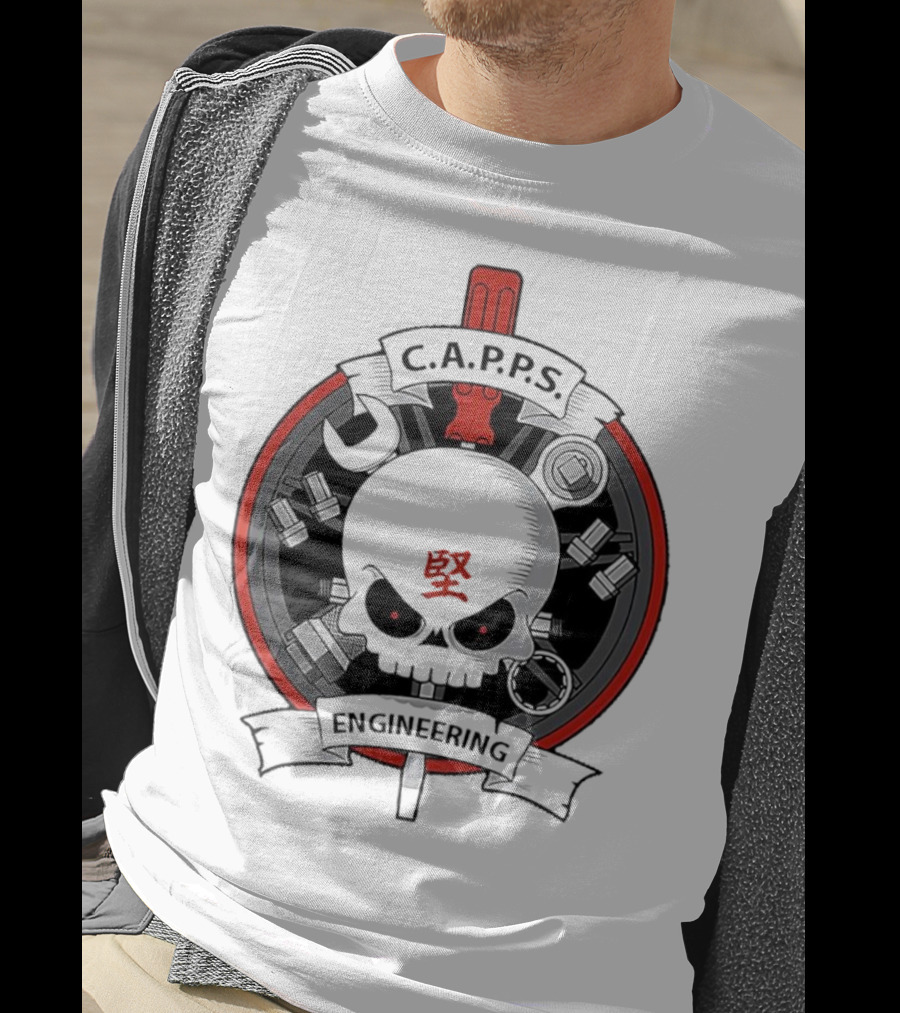 C.A.P.P.S. Engineering Skull With Tools And Red T-Shirt