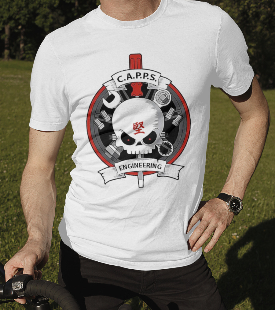 C.A.P.P.S. Engineering Skull With Tools And Red T-Shirt