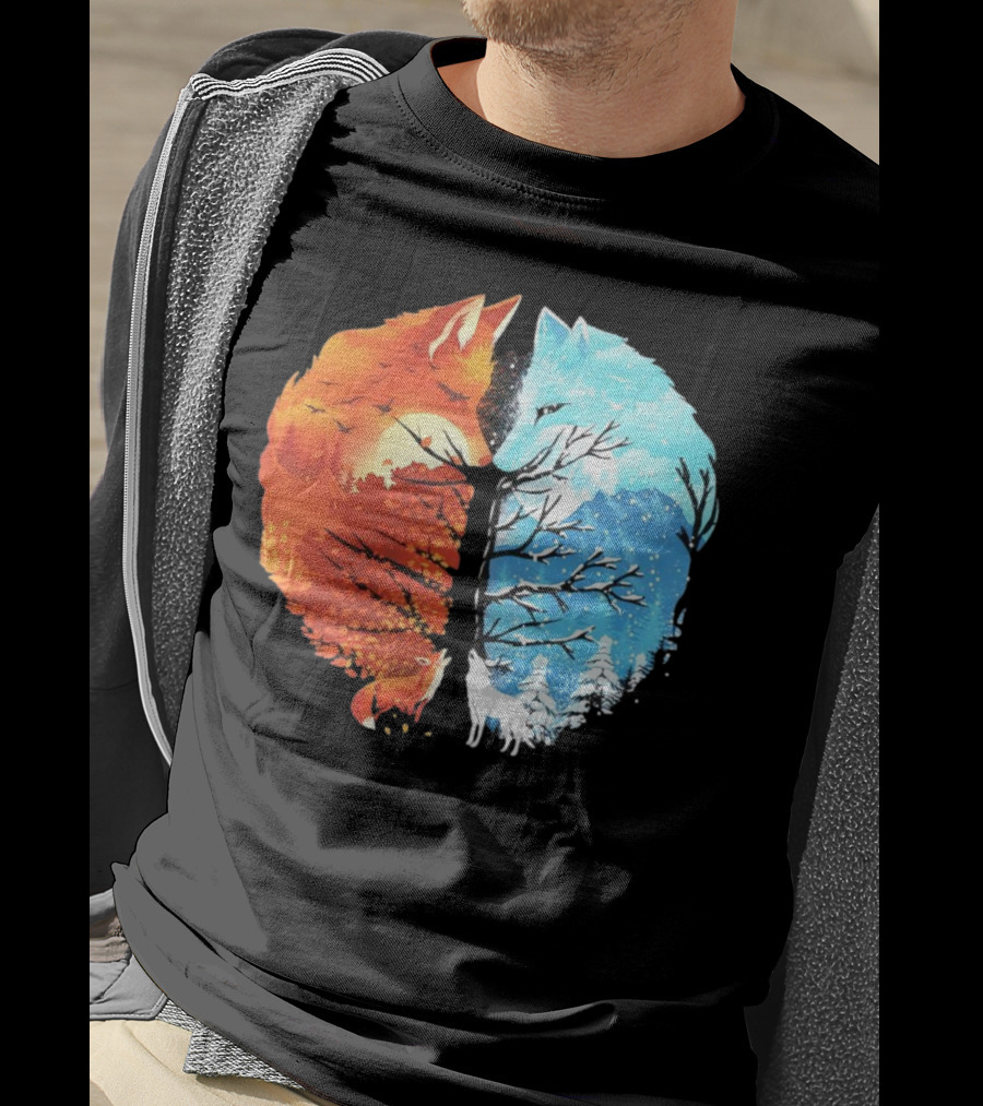 Fire And Ice Fox Dual Seasons Tree T-Shirt