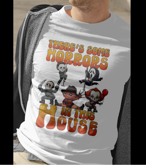 There's Some Horrors In This House Chibi Horror Movie Characters T-Shirt