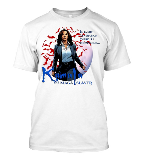 Kamala The MAGA Slayer In Every Generation There Is A Chosen One Bats Moon Background T-Shirt