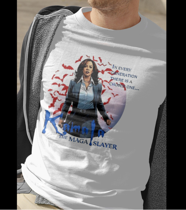 Kamala The MAGA Slayer In Every Generation There Is A Chosen One Bats Moon Background T-Shirt